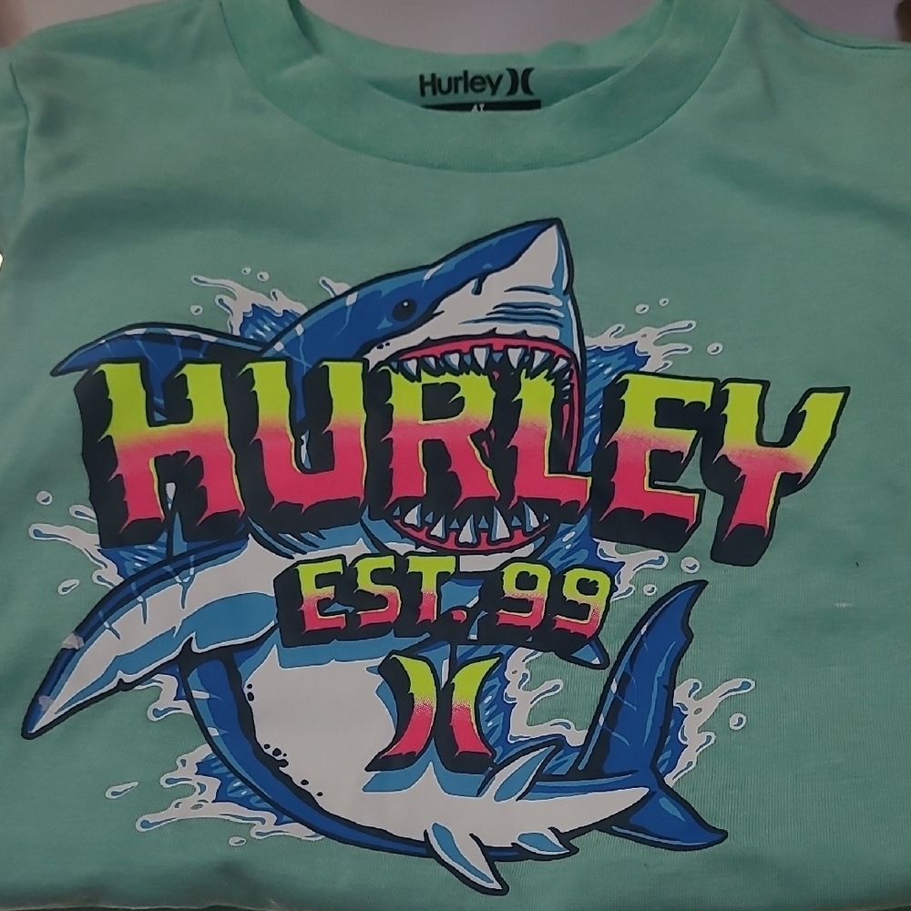 Hurley Green Short Sleeve Tee Vibrant Graphic - Picture 2 of 4